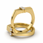 Load image into Gallery viewer, Different Love original custom ring in yellow gold with two round lab-grown diamond details and a sculptural open design symbolizing modern love
