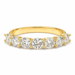 Load image into Gallery viewer, Front view of a seven stone round lab-grown diamond half eternity band in yellow gold on a white background.