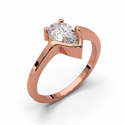 Lab-grown pear shape diamond ring in rose gold with half bezel and half prong setting