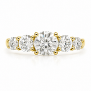 Five stone lab-grown diamond ring in yellow gold, front view
