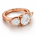 Load image into Gallery viewer, Three Stone Natural Diamond Ring Round Pear Sides