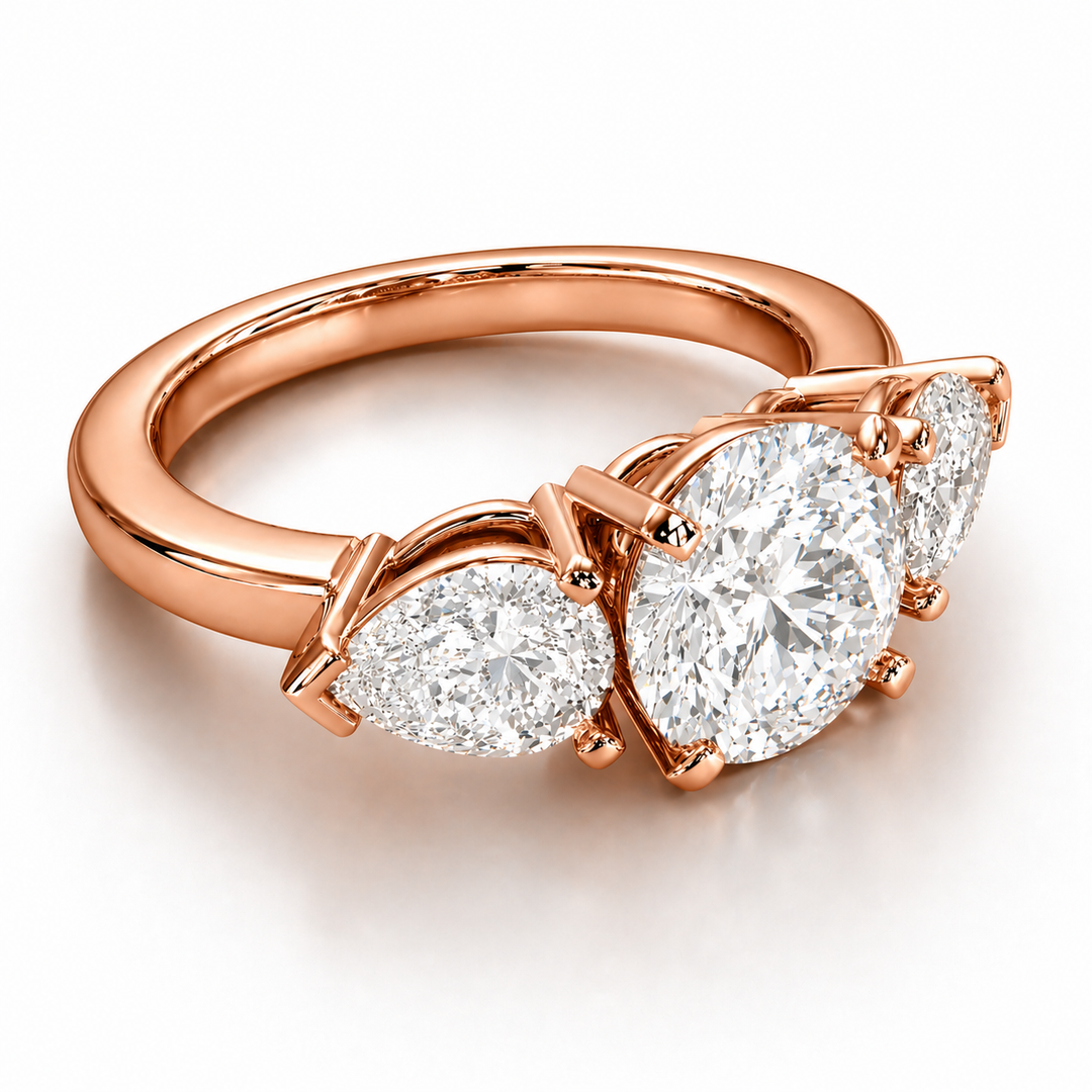 Three Stone Natural Diamond Ring Round Pear Sides