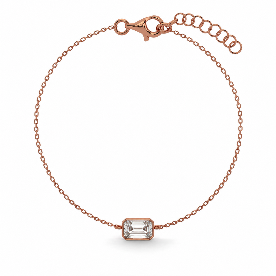 Emerald-cut lab-grown diamond bezel bracelet in rose gold