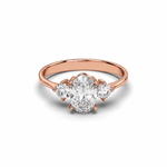 Load image into Gallery viewer, Three Stone Oval Lab-Grown Diamond Ring with Round Side Stones in Rose Gold Front View