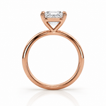 Load image into Gallery viewer, Side profile of an Asscher cut solitaire natural diamond ring in rose gold on a white background.