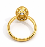Load image into Gallery viewer, Back view of Pear Halo Biza lab-grown diamond ring showcasing the biza gallery and smooth yellow gold band