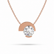 Asymmetry lab-grown diamond pendant necklace in rose gold, front view