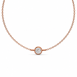 Load image into Gallery viewer,     Round bezel lab-grown diamond bracelet in rose gold on a white background.