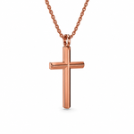 Load image into Gallery viewer, Rose gold cross necklace on a chain shown at a slight angle