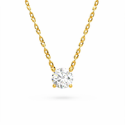 Round solitaire lab-grown diamond necklace in yellow gold, front view
