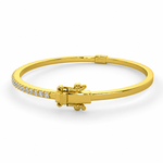 Load image into Gallery viewer, Natural Diamond Yellow Gold Bangle Bracelet with Pavé Round Diamonds, Polished Slim Hinged Design, Studio Render