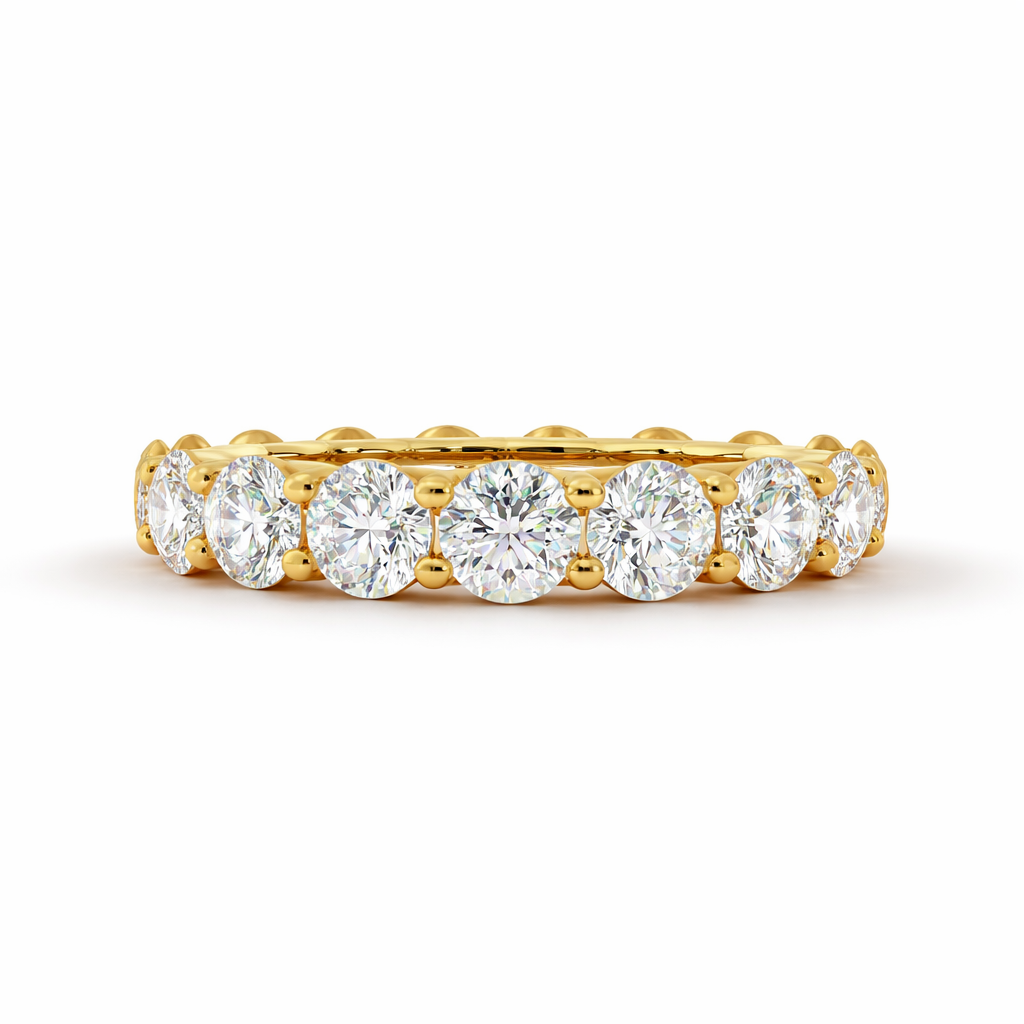     Yellow gold natural diamond full eternity ring, front view