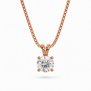 Rose gold necklace with a natural round brilliant diamond solitaire pendant and V-shaped bail