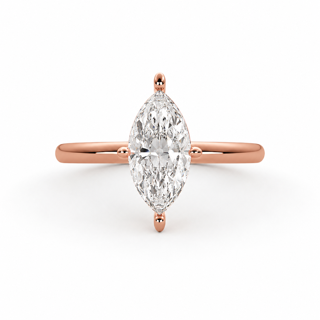 Marquise cut lab-grown diamond solitaire engagement ring in rose gold, front view