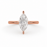 Marquise cut lab-grown diamond solitaire engagement ring in rose gold, front view