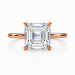 Load image into Gallery viewer, Asscher cut solitaire lab-grown diamond ring in rose gold with square step-cut center stone, front view