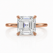 Asscher cut solitaire lab-grown diamond ring in rose gold with square step-cut center stone, front view