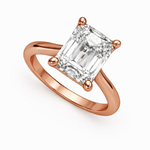 Load image into Gallery viewer, Top view of emerald cut solitaire lab-grown diamond ring in rose gold