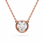 Load image into Gallery viewer, Round bezel lab-grown diamond pendant necklace in rose gold, front close-up