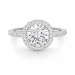 Load image into Gallery viewer, Lab grown Round halo side diamonds ring in white gold, front view