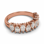 Load image into Gallery viewer, Side view of half eternity natural diamond ring with 9 pear cut diamonds in rose gold
