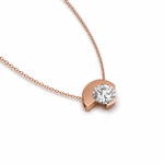 Load image into Gallery viewer, Asymmetric round natural diamond necklace in rose gold, clean contemporary look, angled view