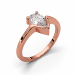 Load image into Gallery viewer, Side view of Fifty Fifty natural pear shape diamond ring showing fifty-fifty bezel and prong design in rose gold