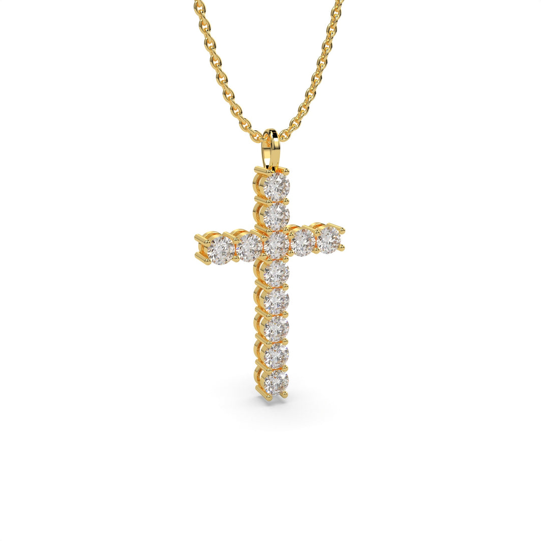 Yellow gold diamond cross pendant necklace with lab grown diamonds 
