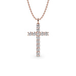 Load image into Gallery viewer, Rose gold diamond cross necklace featuring lab grown diamonds 