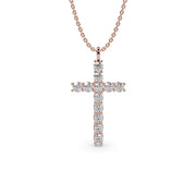 Rose gold diamond cross necklace featuring lab grown diamonds 