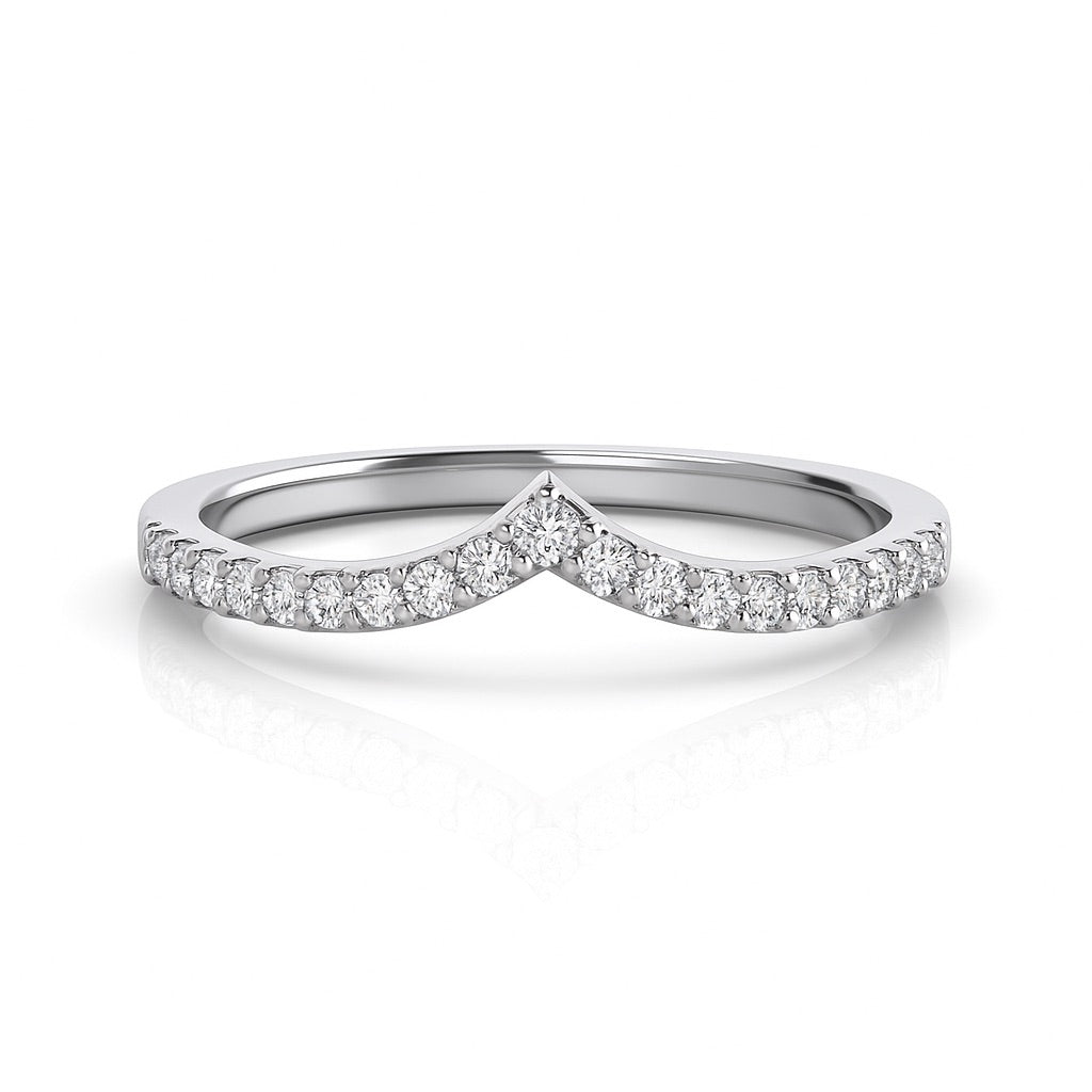 Front view of diamond V ring with lab-grown diamonds in white gold
