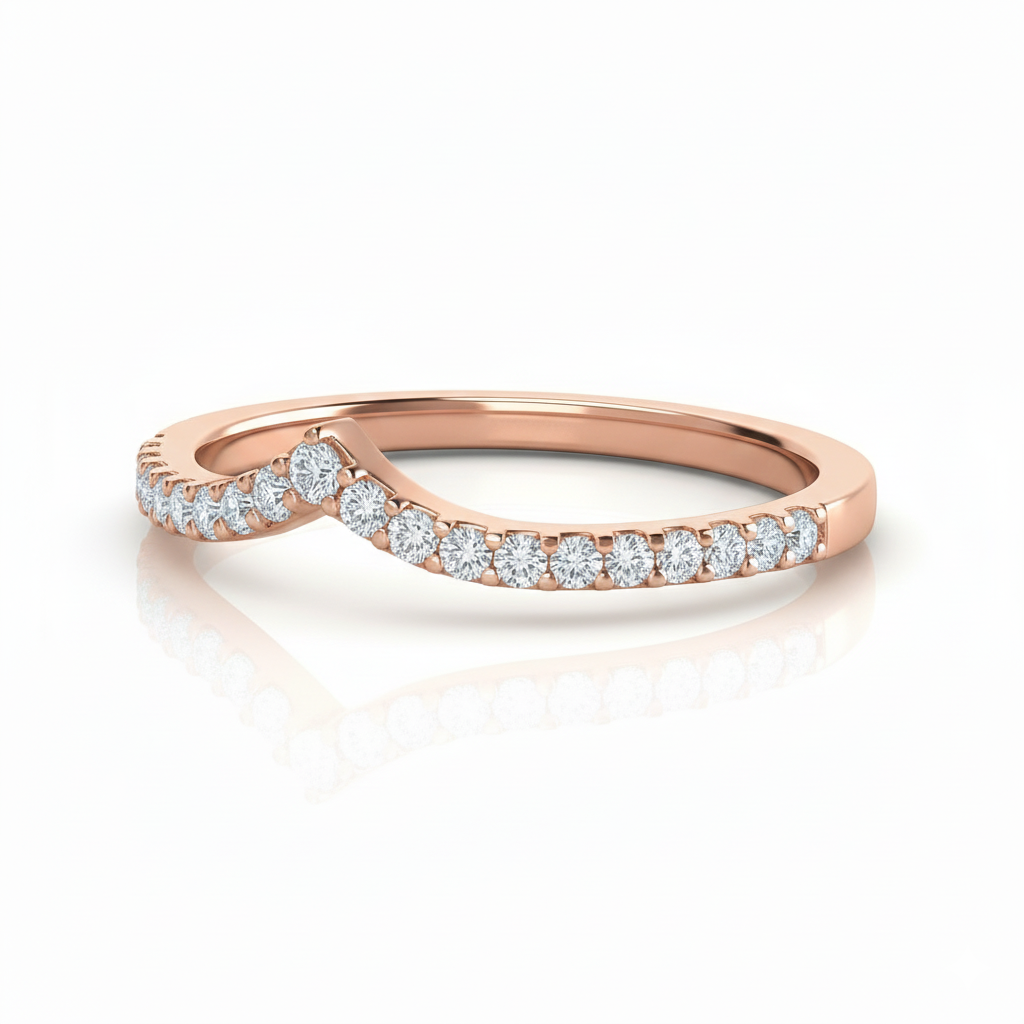 Angled side view of diamond V ring with lab-grown diamonds in rose gold