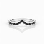 Load image into Gallery viewer, Black diamond V-shaped wedding band in white gold, curved chevron design with pavé-set black diamonds