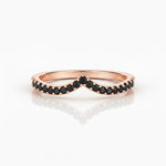 Load image into Gallery viewer, Black diamond chevron wedding band in rose gold, V-shaped contour ring with pavé-set black diamonds