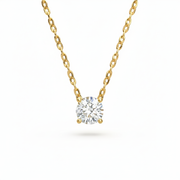 Round solitaire lab-grown diamond necklace in yellow gold, front view