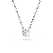 Round solitaire lab-grown diamond necklace in white gold on chain, front view