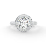 Load image into Gallery viewer, Lab grown Round halo side diamonds ring in white gold, front view
