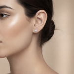 Load image into Gallery viewer, Round lab-grown diamond stud earring worn on ear close-up lifestyle image