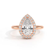 Pear Halo Biza lab-grown diamond ring with pear-shaped center stone, biza-style halo, polished rose gold band