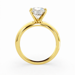 Load image into Gallery viewer, Round lab grown diamond solitaire ring in yellow gold, side profile showing band and prong structure