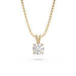 Load image into Gallery viewer, Round lab-grown diamond solitaire pendant necklace in yellow gold on a yellow gold chain
