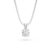 Round lab-grown diamond solitaire pendant necklace in white gold on a white gold chain
