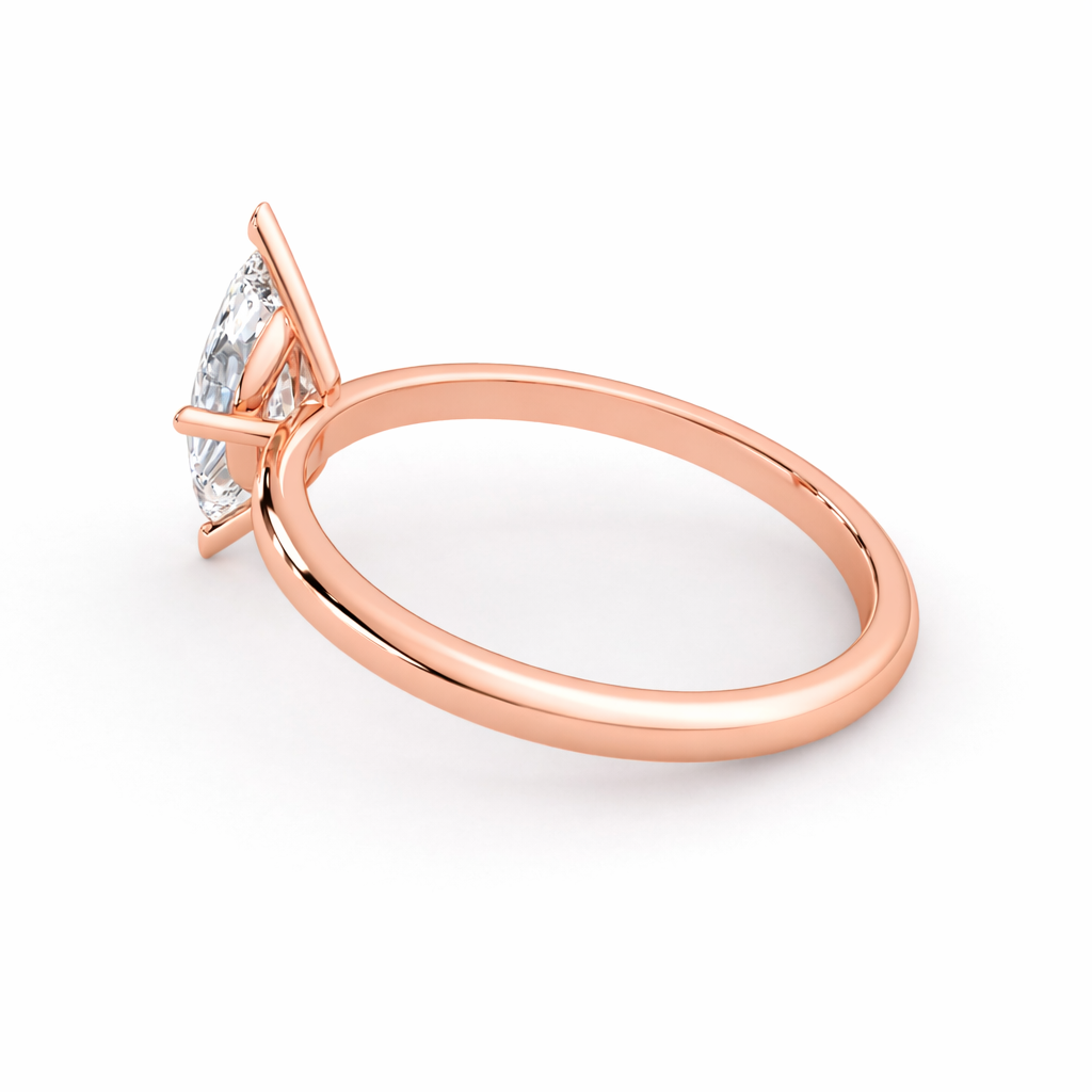 Marquise cut lab-grown diamond solitaire ring in rose gold, back angle view