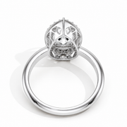 Pear halo Biza natural diamond ring back view showing gallery and setting structure in white gold 
