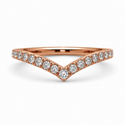 Rose gold V-shape diamond ring with round natural stones, inverted front view