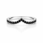 Load image into Gallery viewer, Black diamond V-shaped wedding band in white gold, curved chevron design with pavé-set black diamonds