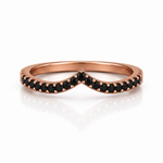 Load image into Gallery viewer, Black diamond chevron wedding band in rose gold, V-shaped contour ring with pavé-set black diamonds