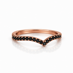 Load image into Gallery viewer, Side view of black diamond V-shaped ring in rose gold, curved pavé band with black diamonds