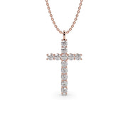 Close-up of diamond cross pendant showing diamond setting