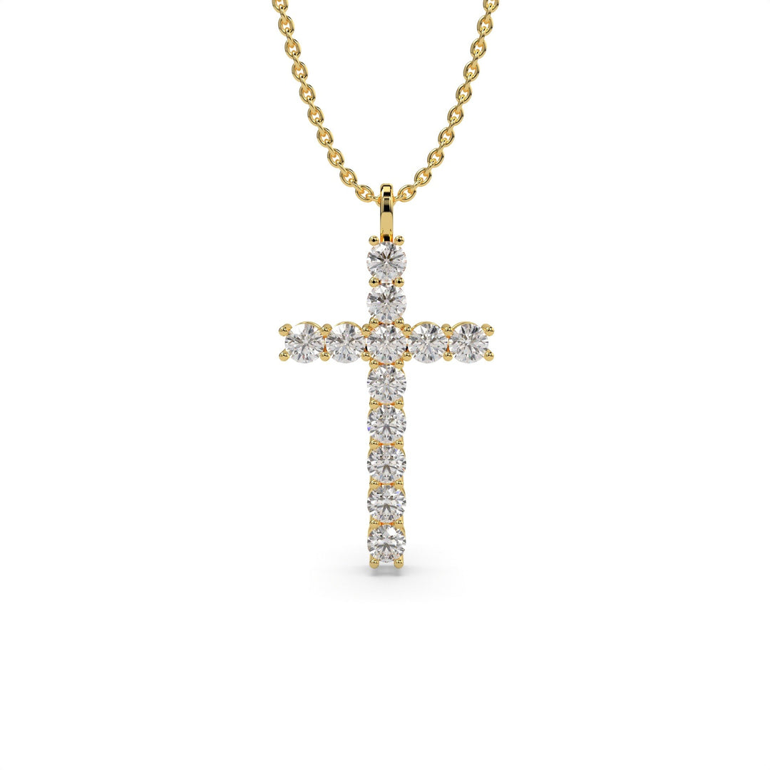 Gold cross pendant necklace with round cut diamonds